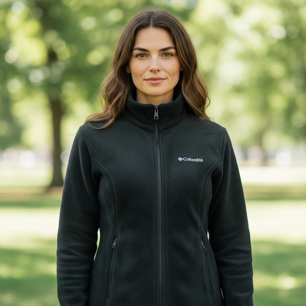 Columbia Fleece Jacket Gorpcore Sz M Black Full Zip Drawcord Hem Womens